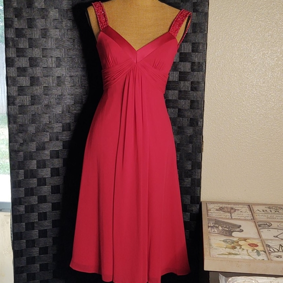 David's Bridal Dresses & Skirts - Stunning  Red David's Bridal Beaded Shoulder Dress